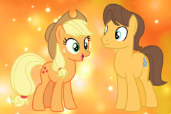 Size: 1516x1012 | Tagged: safe, artist:lucymarie2000, applejack, caramel, pony, g4, female, male, ship:carajack, shipping, straight