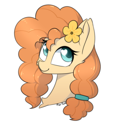 Size: 1233x1304 | Tagged: safe, artist:puetsua, pear butter, pony, g4, female, flower, flower in hair, heart eyes, mare, simple background, smiling, solo, white background, wingding eyes