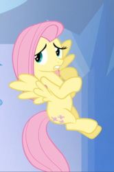 Size: 624x938 | Tagged: safe, screencap, fluttershy, pegasus, pony, g4, games ponies play, my little pony: friendship is magic, cropped, female, flying, mare, nervous, spread wings, wings