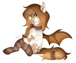 Size: 911x754 | Tagged: safe, artist:mintoria, oc, oc only, oc:caramel drizzle, bat pony, pony, choker, clothes, female, mare, simple background, socks, solo, striped socks, transparent background