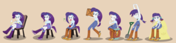Size: 9419x2317 | Tagged: safe, artist:magerblutooth, rarity, equestria girls, :3, absurd resolution, alternate hairstyle, apple, barrel, blue jeans, boots, box, burp, clothes, commission, cowboy boots, dirt, dirty, eyes closed, food, freckles, grin, hay stalk, haystack, high heel boots, jeans, mental shift, mud, nail file, open mouth, pants, personality change, pigtails, ponytail, rarihick, shirt, shoes, shovel, show accurate, simple background, sitting, skirt, smiling, solo, spurs, stains, stool, story included, straw in mouth, stretching, tanktop, teeth, toothpick, transformation, transformation sequence, transforming clothes, vector