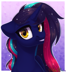 Size: 2610x2862 | Tagged: safe, artist:nika-rain, oc, oc only, alicorn, pony, alicorn oc, bust, commission, cute, female, high res, portrait, simple background, smiling, solo