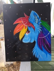 Size: 3120x4160 | Tagged: safe, artist:annuthecatgirl, rainbow dash, pegasus, pony, g4, abstract background, chest fluff, ear fluff, female, looking at you, mare, painting, solo, traditional art