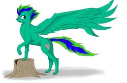 Size: 1267x835 | Tagged: safe, artist:miragepotato, oc, oc only, oc:gale twister, pony, simple background, solo, tree stump, white background, wolf-pony