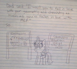 Size: 547x488 | Tagged: safe, artist:nightshadowmlp, twilight sparkle, alicorn, pony, g4, chalk, chalkboard, chemistry, female, geometry, glowing horn, horn, implied water, lined paper, mare, math, radicand, solo, square root, text, traditional art, twilight sparkle (alicorn)