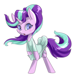 Size: 3000x3084 | Tagged: safe, artist:kovoranu, starlight glimmer, pony, unicorn, g4, bipedal, clothes, cute, dress, female, glimmerbetes, high res, mare, marilyn monroe, movie reference, open mouth, solo, the seven year itch, windswept mane
