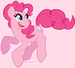 Size: 1445x1313 | Tagged: safe, artist:birdybear64, pinkie pie, earth pony, pony, g4, cute, diapinkes, female, mare, open mouth, pink background, simple background, solo
