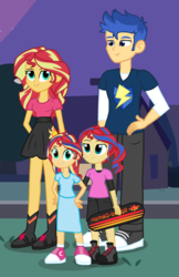 Size: 1832x2824 | Tagged: safe, artist:themexicanpunisher, flash sentry, sunset shimmer, equestria girls, g4, converse, family, female, male, offspring, parent:flash sentry, parent:sunset shimmer, parents:flashimmer, ship:flashimmer, shipping, shoes, straight