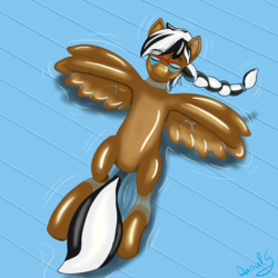 Size: 1500x1500 | Tagged: safe, artist:darnelg, oc, oc only, oc:mortarboard, inflatable pony, pegasus, pony, pooltoy pony, rubber pony, floating, inflatable, pool toy, relaxing, shiny, swimming