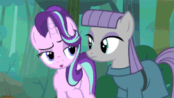 Size: 980x551 | Tagged: safe, screencap, maud pie, starlight glimmer, earth pony, pony, g4, rock solid friendship, animated, cute, female, smiling, when she smiles