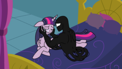 Size: 1024x576 | Tagged: safe, artist:spyro-for-life, twilight sparkle, alicorn, pony, fanfic:the symbiote, g4, comfort, crying, hands on cheeks, marvel, marvel comics, regret, sad, symbiote, twilight sparkle (alicorn), venom