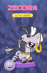 Size: 417x650 | Tagged: safe, budge studios, zecora, pony, zebra, g4, my little pony pocket ponies, colored hooves, cute, cutie mark, ear piercing, earring, female, hooves, jewelry, mare, piercing, pocket ponies, solo, text, zecorable