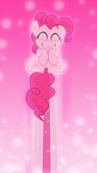 Size: 400x713 | Tagged: safe, artist:ohitison, artist:sailortrekkie92, pinkie pie, pony, g4, cute, diapinkes, eyes closed, female, flying, happy, iphone wallpaper, phone wallpaper, pink, pink background, simple background, smiling, solo, wallpaper