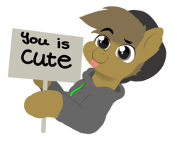 Size: 4960x4001 | Tagged: safe, artist:almond evergrow, oc, oc only, oc:almond evergrow, pony, meme, sign, simple background, solo, tongue out, transparent background