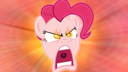 Size: 1600x900 | Tagged: safe, artist:imageconstructor, artist:sailortrekkie92, pinkie pie, earth pony, pony, g4, the last roundup, angry, female, fire, mare, open mouth, pinkie promise, rage, red background, simple background, solo, uvula, wallpaper, yelling