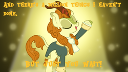 Size: 1600x900 | Tagged: safe, artist:cloudy glow, artist:sailortrekkie92, autumn blaze, kirin, g4, sounds of silence, clothes, crossover, eyes closed, female, hamilton, solo, song reference, wallpaper