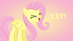 Size: 1600x900 | Tagged: safe, artist:sailortrekkie92, fluttershy, pegasus, pony, cute, eyes closed, female, flutteryay, mare, pink background, shyabetes, simple background, solo, wallpaper, wings, yay