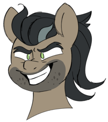 Size: 1722x1945 | Tagged: safe, artist:taaffeiite, derpibooru exclusive, doctor caballeron, earth pony, pony, g4, bust, colored sketch, evil grin, grin, male, request, scrunchy face, simple background, sketch, smiling, solo, stallion, transparent background