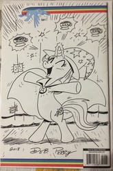 Size: 2571x3903 | Tagged: safe, artist:debmervin, trixie, pony, unicorn, g4, bipedal, cape, clothes, eyes closed, female, happy, hat, high res, monochrome, smiling, solo, teacup, that pony sure does love teacups, traditional art, trixie's cape, trixie's hat