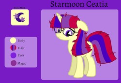 Size: 1431x986 | Tagged: safe, artist:徐詩珮, oc, oc:starmoon ceatia, pony, unicorn, female, glasses, mare, next generation, offspring, parent:comet tail, parent:moondancer, parents:cometdancer, reference sheet