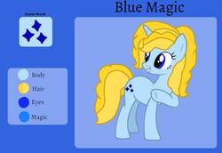 Size: 1428x980 | Tagged: safe, artist:徐詩珮, oc, oc:blue magic, pony, unicorn, female, mare, next generation, offspring, parent:prince blueblood, parent:trixie, parents:bluetrix, reference sheet