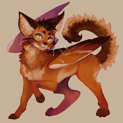 Size: 750x750 | Tagged: safe, artist:sitaart, oc, oc only, oc:jetsam, cat, ponyfinder, bard, commission, commissioner:sandyfortune, dungeons and dragons, fantasy class, fluffy, male, orange eyes, orange fur, pathfinder, pen and paper rpg, purrsian, rpg, simple background, solo, tail, whiskers, wings