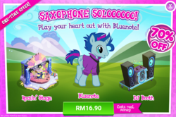 Size: 1038x688 | Tagged: safe, gameloft, blue note, pony, unicorn, g4, my little pony: magic princess, advertisement, costs real money, introduction card, male, sale, stallion