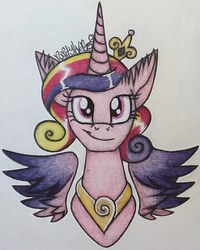 Size: 1324x1655 | Tagged: safe, artist:raritylover152, princess cadance, alicorn, pony, g4, bust, crown, female, floating wings, jewelry, mare, necklace, regalia, solo, traditional art, wings