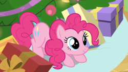Size: 1920x1080 | Tagged: safe, screencap, pinkie pie, earth pony, pony, g4, the great escape room, cute, diapinkes, face down ass up, female, mare, present, smiling, solo