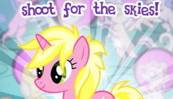 Size: 344x197 | Tagged: safe, artist:horsesplease, gameloft, sunshine smiles, pony, unicorn, g4, caption, exploitable meme, female, image macro, mare, meme, motivational, positive ponies, text, wow! glimmer