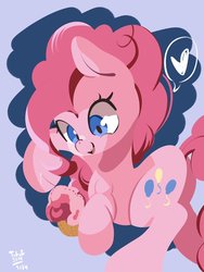 Size: 770x1024 | Tagged: safe, artist:tohupo, pinkie pie, earth pony, pony, g4, cupcake, female, food, heart, mare, smiling, solo