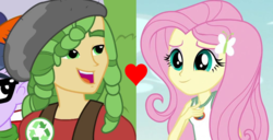 Size: 1036x532 | Tagged: safe, edit, screencap, fluttershy, micro chips, sandalwood, a fine line, equestria girls, g4, my little pony equestria girls: better together, my little pony equestria girls: legend of everfree, female, male, sandalshy, shipping, shipping domino, straight