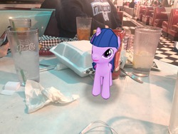 Size: 4032x3024 | Tagged: safe, gameloft, photographer:undeadponysoldier, twilight sparkle, pony, g4, game, irl, photo, ponies in real life, restaurant, solo