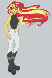 Size: 4000x6000 | Tagged: safe, artist:puddingskinmcgee, derpibooru exclusive, sunset shimmer, human, equestria girls, g4, boots, clothes, female, hand on hip, shoes, simple background, sleeveless, solo, windswept hair, wip