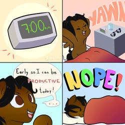 Size: 1500x1500 | Tagged: safe, artist:talimingi, oc, oc only, oc:kraggera, pony, bed, nope, relatable, solo, waking up, ych result