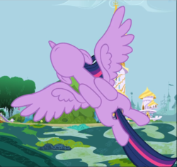 Size: 1002x940 | Tagged: safe, screencap, twilight sparkle, alicorn, pony, g4, princess twilight sparkle (episode), cropped, female, flying, mare, nose in the air, solo, spread wings, twilight sparkle (alicorn), wings