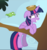 Size: 883x942 | Tagged: safe, screencap, twilight sparkle, alicorn, bird, pony, g4, my little pony: friendship is magic, princess twilight sparkle (episode), awkward, awkward smile, cropped, female, floppy ears, glare, nest, nest hat, smiling, solo, teeth, tree, tree branch, twilight sparkle (alicorn)