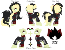 Size: 4016x3136 | Tagged: safe, artist:space--paws0w0, oc, oc only, oc:da capo, earth pony, pony, alternate hairstyle, clothes, coat, eyeshadow, female, hair over eyes, makeup, mare, reference sheet, simple background, solo, transparent background