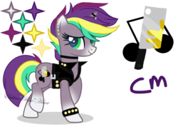 Size: 1843x1311 | Tagged: safe, artist:space--paws0w0, oc, oc only, oc:punk note, pony, unicorn, belt, blaze (coat marking), choker, clothes, coat markings, ear piercing, earring, facial markings, female, horn, horn ring, jacket, jewelry, leather jacket, mare, multicolored hair, nose piercing, nose ring, piercing, raised hoof, simple background, socks (coat markings), solo, spiked wristband, transparent background, wristband