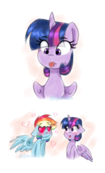 Size: 1034x1711 | Tagged: safe, artist:tylerdashart, rainbow dash, twilight sparkle, alicorn, pegasus, pony, g4, :p, cute, female, heart eyes, lesbian, mare, ship:twidash, shipping, silly, smiling, tongue out, twilight sparkle (alicorn), wingding eyes