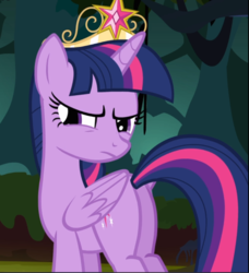 Size: 857x940 | Tagged: safe, screencap, twilight sparkle, alicorn, pony, g4, princess twilight sparkle (episode), big crown thingy, butt, cropped, crown, element of magic, female, jewelry, looking back, mare, narrowed eyes, plot, regalia, solo, twilight sparkle (alicorn), twilight sparkle is not amused, unamused