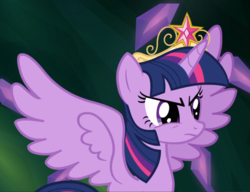Size: 1221x938 | Tagged: safe, screencap, twilight sparkle, alicorn, pony, g4, princess twilight sparkle (episode), big crown thingy, cropped, crown, determined, element of magic, female, jewelry, mare, regalia, solo, spread wings, twilight sparkle (alicorn), wings