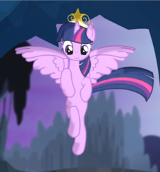Size: 652x704 | Tagged: safe, screencap, twilight sparkle, alicorn, pony, g4, princess twilight sparkle (episode), big crown thingy, cropped, crown, female, flying, jewelry, mare, regalia, solo, spread wings, twilight sparkle (alicorn), wings