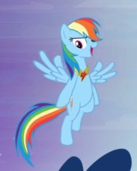 Size: 396x495 | Tagged: safe, screencap, rainbow dash, pegasus, pony, g4, princess twilight sparkle (episode), cropped, element of loyalty, female, flying, jewelry, mare, necklace, open mouth, solo, spread wings, wings