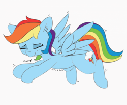 Size: 1024x844 | Tagged: safe, artist:pabbley, color edit, edit, editor:dreamy orange, rainbow dash, pegasus, pony, g4, colored, ear fluff, eyes closed, female, mare, simple background, smiling, solo, stretching, white background