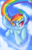 Size: 700x1080 | Tagged: safe, artist:fulicioustm, rainbow dash, pegasus, pony, g4, blushing, cloud, colored pupils, cute, dashabetes, female, flying, rainbow trail, sky, solo