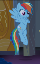 Size: 539x854 | Tagged: safe, screencap, applejack, rainbow dash, earth pony, pegasus, pony, castle mane-ia, g4, cropped, crossed hooves, female, flying, mare, offscreen character, spread wings, wings