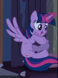Size: 477x643 | Tagged: safe, screencap, twilight sparkle, alicorn, pony, castle mane-ia, g4, animation error, cropped, cute, female, flying, glowing horn, horn, open mouth, pegasus wings, smiling, twiabetes, twilight sparkle (alicorn), wings