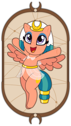 Size: 1138x2000 | Tagged: safe, artist:doctor-g, somnambula, pegasus, pony, g4, belly button, clothes, cute, female, mare, raised arms, smiling, solo, somnambetes