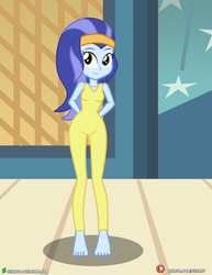 Size: 3090x4000 | Tagged: safe, artist:dieart77, signature moves, human, equestria girls, for whom the sweetie belle toils, g4, backup dancers, barefoot, bodysuit, clothes, equestria girls-ified, feet, female, humanized, leotard, smiling, solo, spandex, unitard